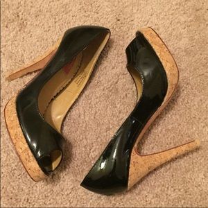 Nordstrom Boutique Leather Cork Heel Black Pump